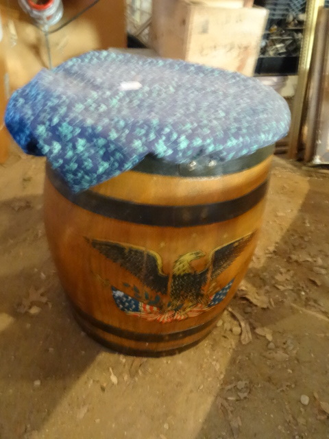 Vintage Wood Barel with Cushioned Top for a Seat