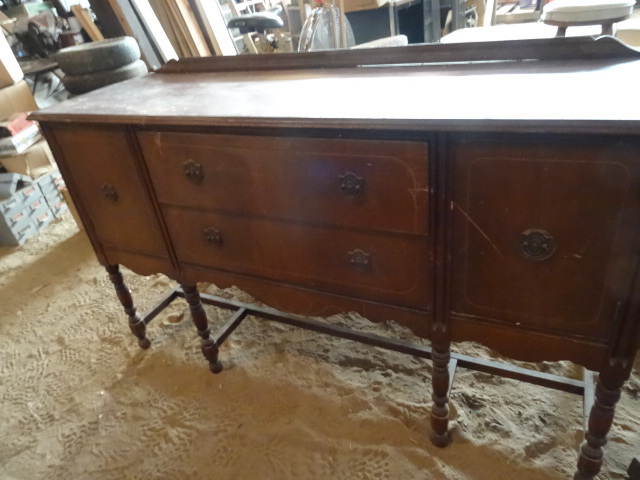 Vintage Wood Buffet.  2 Drawers and 2 Doors.  60 x 20 x 36.  Needs a little TLC