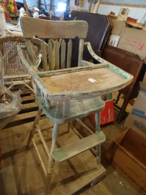 Vintage Wood High Chair with Tray