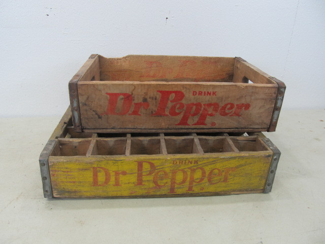 2 Vintage Wooden Dr. Pepper Soda Crates