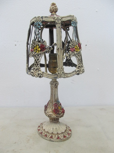 Antique Painted Metal Table Lamp