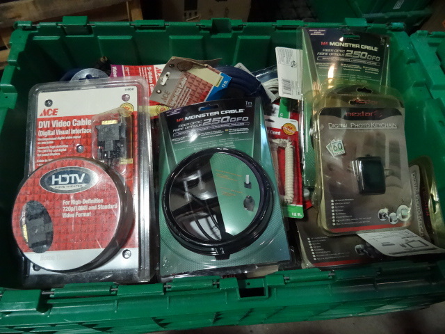 lot 233 image: NEW ENTIRE BIN AV and Telephone Cables and Accessories including 3 x Digital Photo Frames, HDMI cables, Coax cables, Telephone cables and jacks  MORE. Estimated $300 retail GREEN BIN NOT INCLUDED