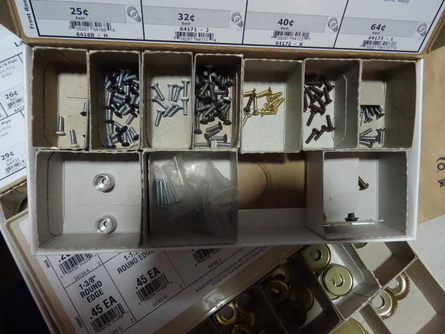 lot 242 image: NEW LARGE ASSORTMENT Electrical Switch Plate Screws, Lamp Check Rings, Lamp Felt Washers and Cord Switches, Ball Chain Parts, Key Switches and Accessories and Lamp Hardware Nipple and Bracket Bars. All sorted in retail harware boxes
