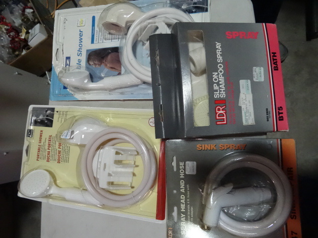 lot 259 image: NEW LOT incl 2 x Portable Shower Adaptors, Salon Shampoo Sprayers and Sprayer Head with hose. Approx retail $50