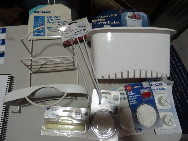 lot 286 image: NEW LOT Bathroom Accessories incl. Shower Basket, Shower Organizer, Towel Holders, Towel Rack, Soap Grips and Toothbrush Holder
