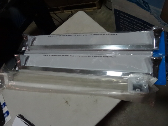 lot 301 image: NEW Qty 3 Towel Bars 24 in length 2x Stainless Steel, 1x White Retail $43