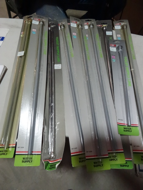 lot 305 image: NEW LARGE LOT QTY 10 Water Supply Lines (16 lines total) some Brass and some composit  most 20 in 3  8 in comp x 7  8 in ballcock
