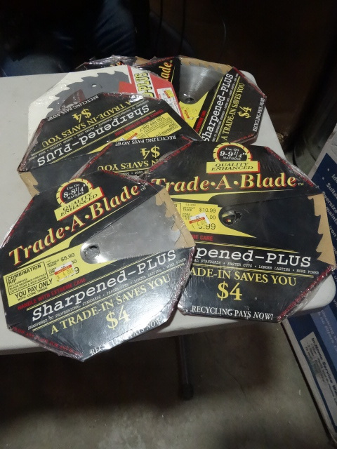 lot 347 image: NEW Large Lot Saw Blades.Qty 9 Trade-A-Blade Resharpened Blades. 8 in and 9 in blades