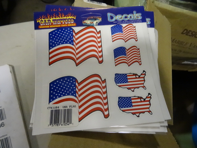 lot 38 image: NEW LARGE LOT American Flag Stickers  Decals Full Case 432 stickers, 12 boxes of 6 sheets each with 6 stickers per sheet. Retail $215