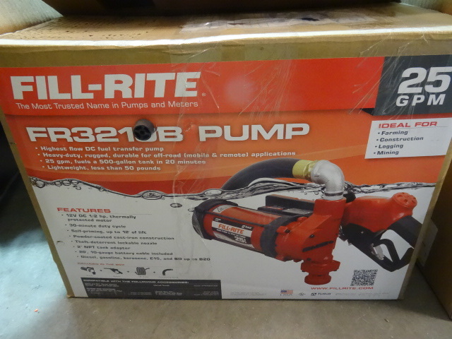 lot 72 image: Fill-Rite Fuel Pump 25 GPM Model FR3210B. Open Box Appears New Full Mfg Warranty  Walmart Price $1084 retail