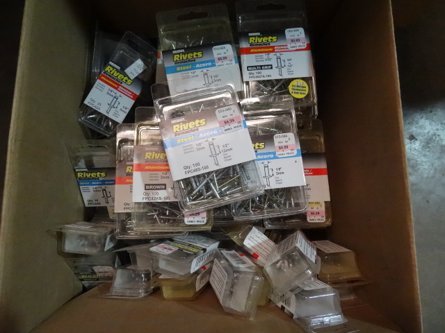 lot 73 image: NEW LARGE LOT of Rivets. Est. 50 Boxes of Rivets Misc Sizes, Aluminum and Steel. Approx $200 retail