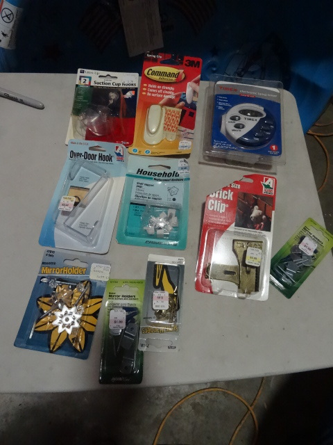 lot 184 image: NEW Hardware Lot incl Timex Electronic Timer, picture hangers and clips