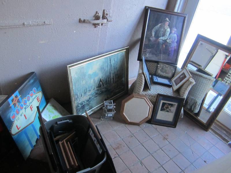 Large lot of framed art, mirrors an...