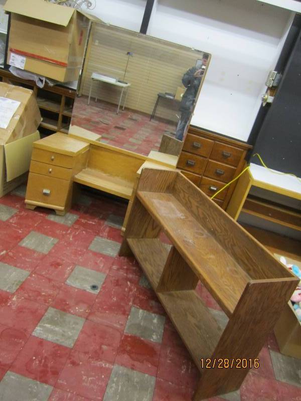 Vintage mirrored dresser and wood s...