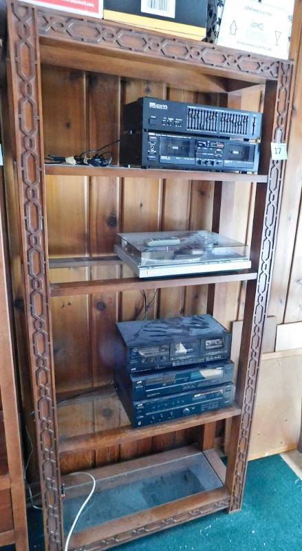 lot 17 image: wood and glass shelf unit