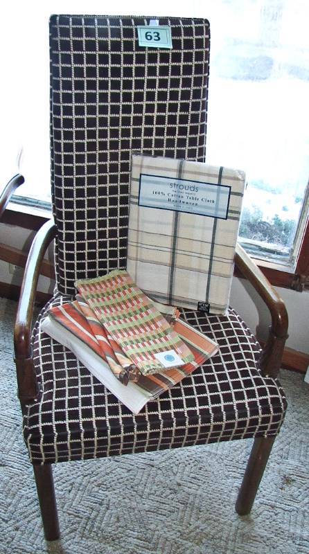 lot 63 image: mic century chair and linens