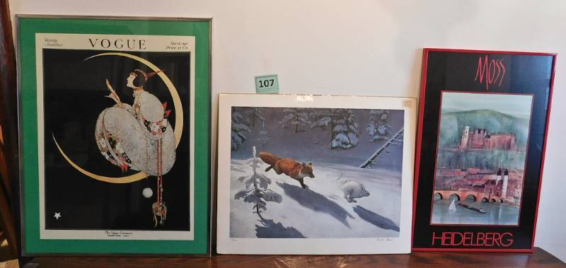 lot 107 image: 3 prints 2 framed
