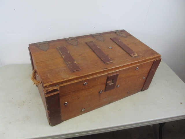 Vintage Copper Strap Wooden Trunk