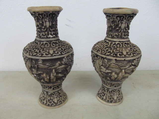 Vintage Deep Carved Oriental Vases