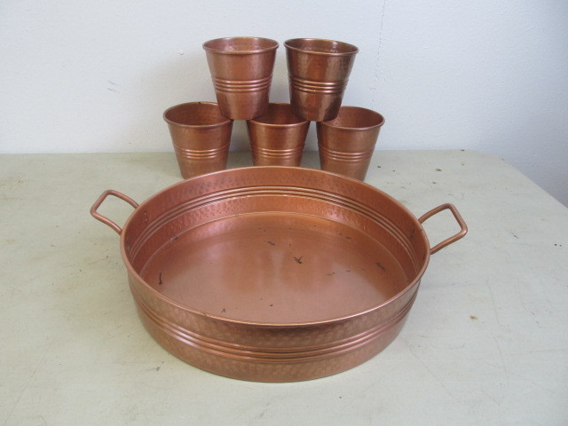 Hammered Copper Planters & Tray