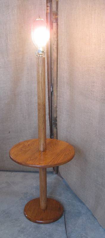 lot 010 image: Wood (Oak) Floor Lamp wTable & End TableMagazine Rack