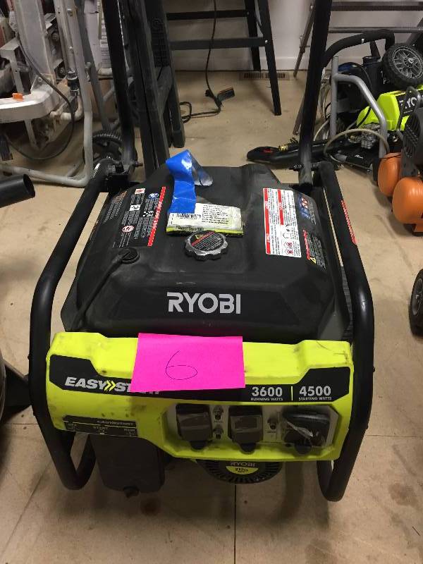 lot 6 image: Ryobi 3,600-Watt 212cc Gasoline Powered Portable Generator Model#  RY903600  in like new working conditions