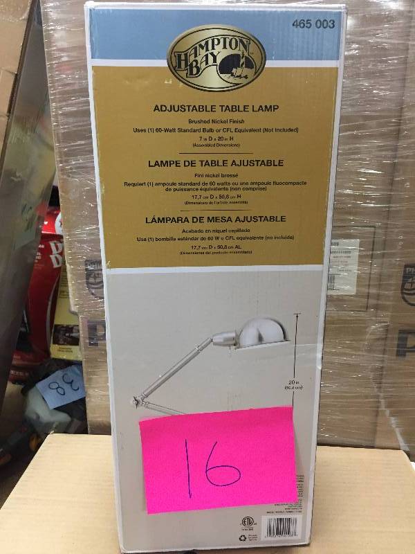 lot 16 image: Hampton Bay 20 in. NickelChrome Table Lamp, Model#  T1468  open box
