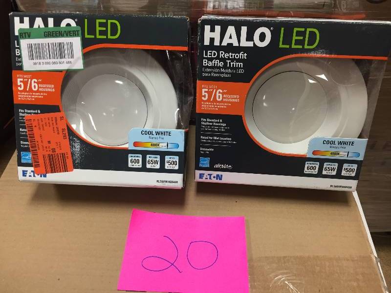 lot 20 image: Lot of 2  Halo 5 in. and 6 in. Matte White Recessed LED Retrofit Baffle-Trim Module 80 CRI 4000K open box