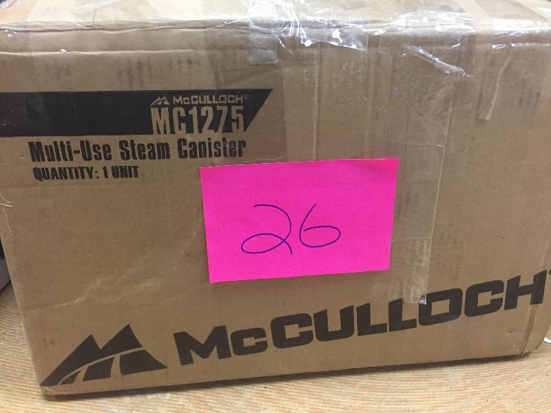 lot 26 image: McCulloch Heavy-Duty Portable Steam Cleaner Model # MC1275  open box never ben used