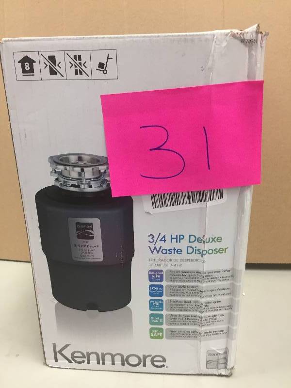 lot 31 image: kenmore 34 hp deluxe waste disposer open box never used
