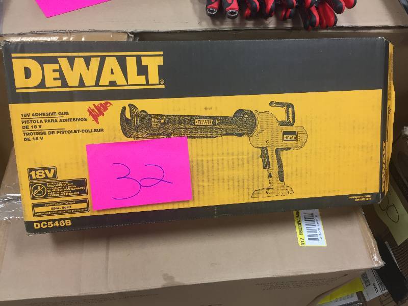lot 32 image: DEWALT 18-Volt 29 oz. Cordless Adhesive Dispenser (Tool-Only) Opne box never used Model # DC546B