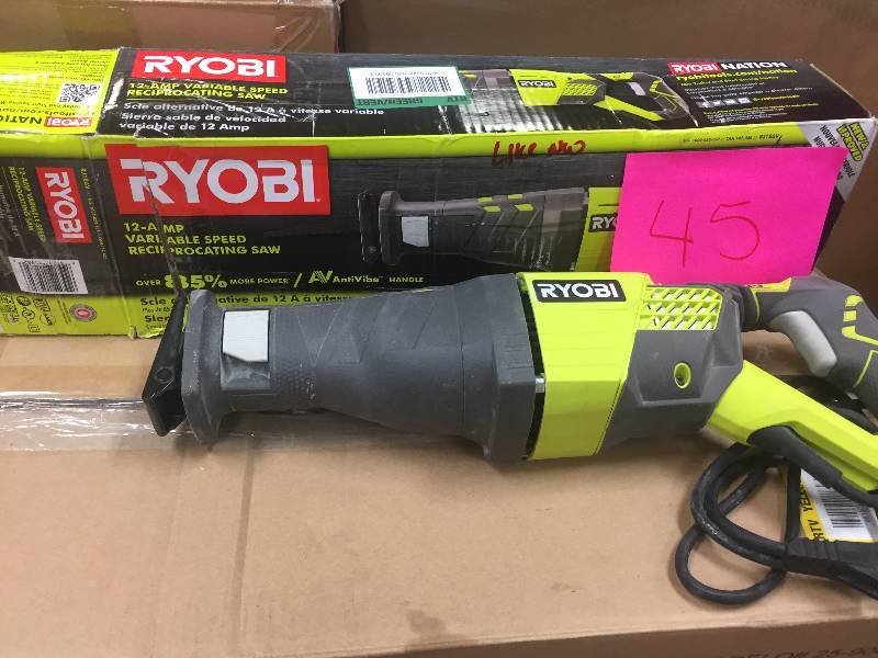 lot 45 image: Ryobi 12 Amp Reciprocating Saw in like new working conditions