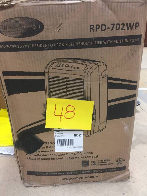 lot 48 image: Whynter 70-Pint Portable Dehumidifier with Pump, ENERGY STAR open box never used Model # RPD-702WP open box never used