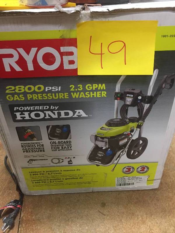 lot 49 image: Ryobi 2800-PSI 2.3-GPM Honda Power Control Gas Pressure Washer  open box never used