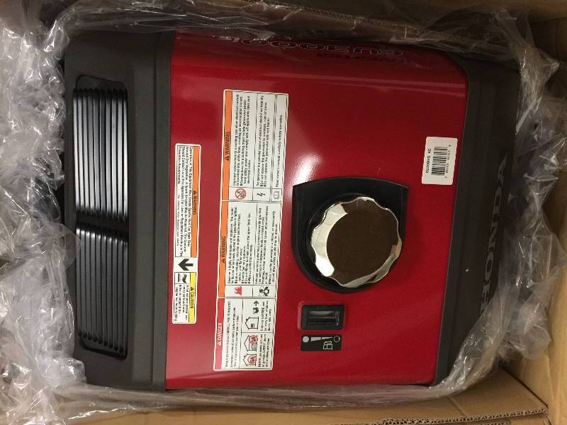 lot 62 image: Honda 3,000-Watt Super Quiet Gasoline Powered Electric Start Inverter Generator with Eco-Throttle and Oil Alert open never used