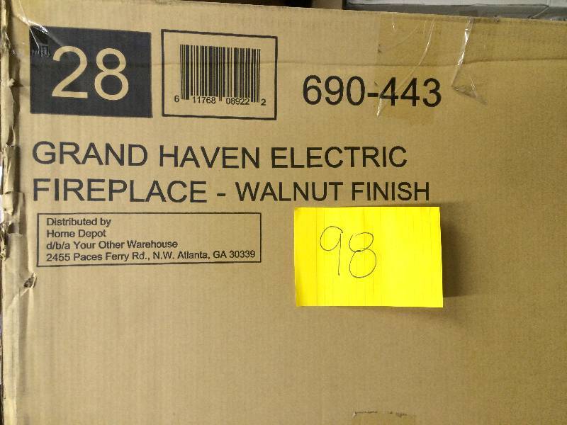 lot 98 image: Home Decorators Grand Haven 59 in. Media Console Electric Fireplace in Walnut New