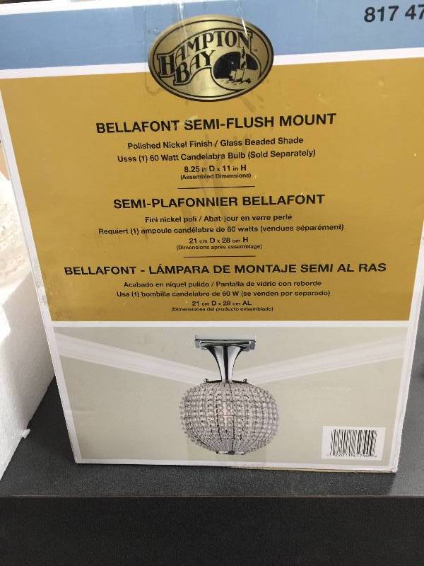 lot 113 image: Hampton Bay Bellamont Semi Flush  Mount New