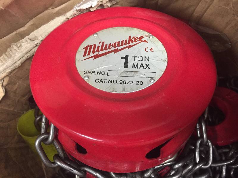 lot 127 image: Milwaukee 1 Ton 20 ft. Hand Chain Hoist Model # 9672-20 in like new conditions