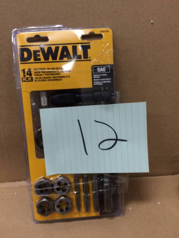 lot 12 image: Dewalt Fractional Tap and Large Hexagon Die Set (14-Piece)