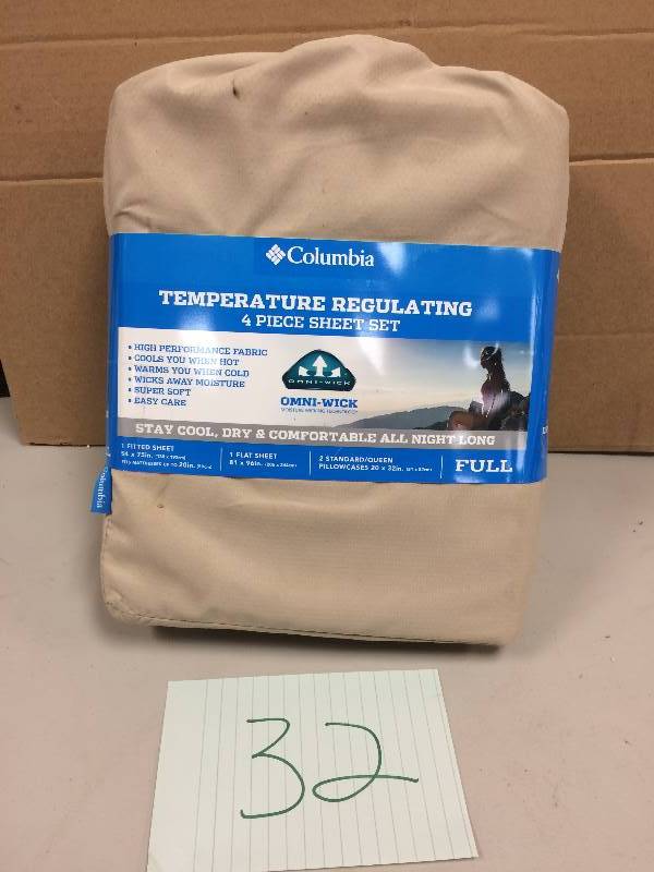 lot 32 image: Columbia Temperature Regulating 4 Pc Sheet Set Never Used