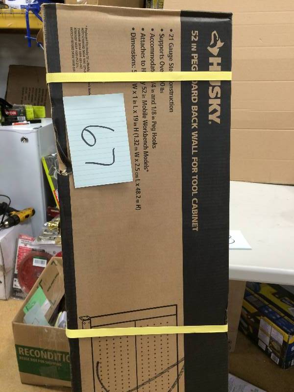 lot 67 image: Husky 52 in. Pegboard Back Wall for Tool Cabinet, Black New