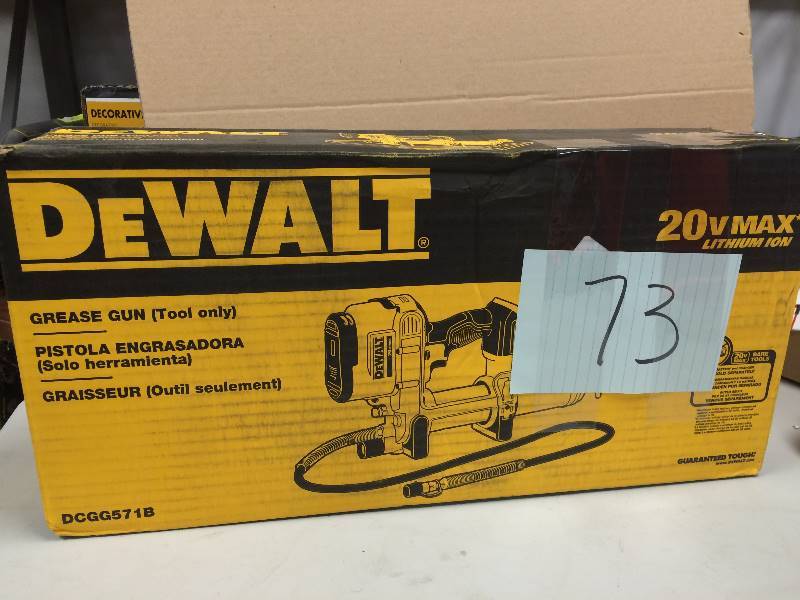 lot 73 image: DeWalt DCGG571B Grease gun,cordless,14 oz. Never used