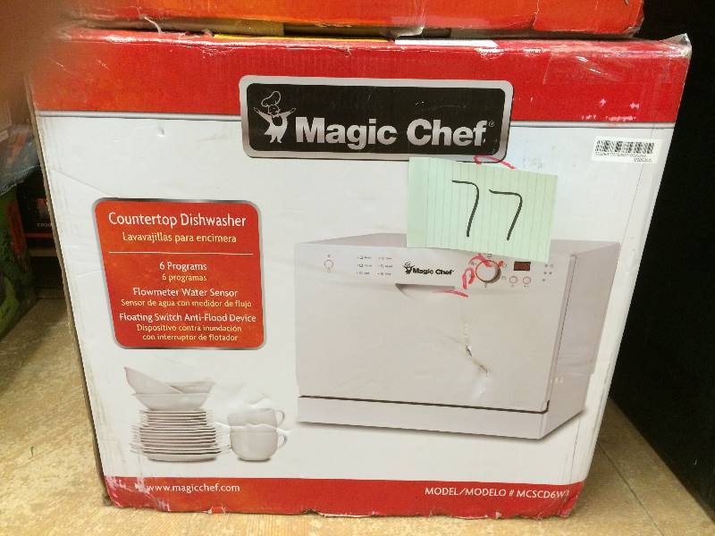 lot 77 image: Magic Chef Countertop Portable Dishwasher in White with 6 Place Settings Capacity never used