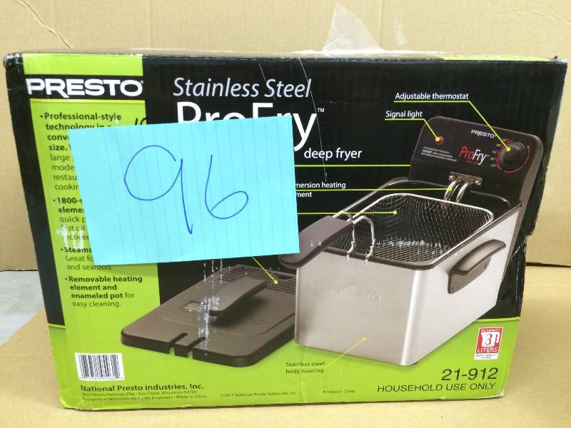 lot 96 image: Presto Stainless Steel Pro Fryer Never used