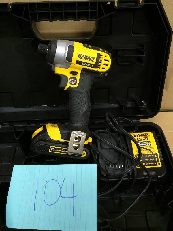 lot 104 image: Dewalt 20-Volt MAX Lithium-Ion 14 in. Cordless Impact Driver used in very good condition