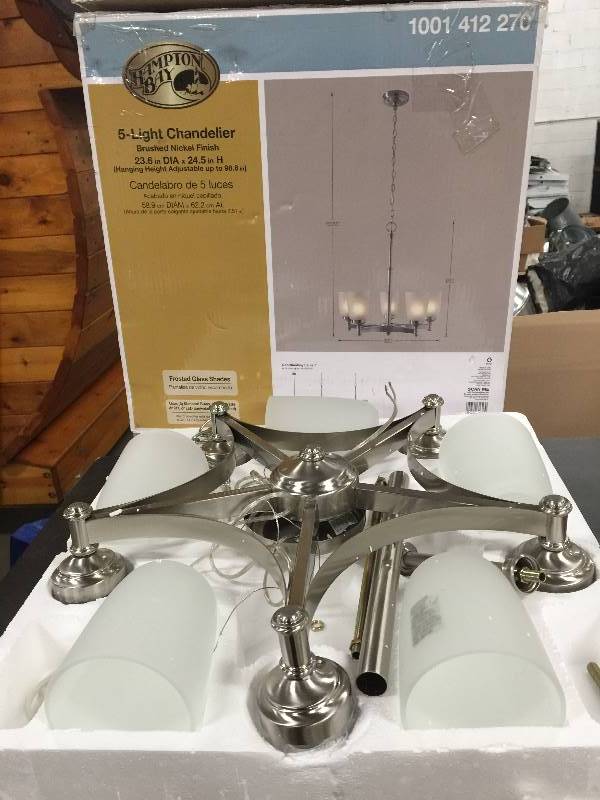 lot 115 image: Hampton Bay 5 Light Chandelier Never used