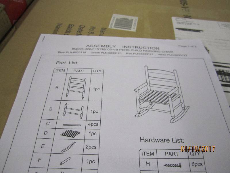 lot 21 image: Childs Rocking Chair Blue open box...