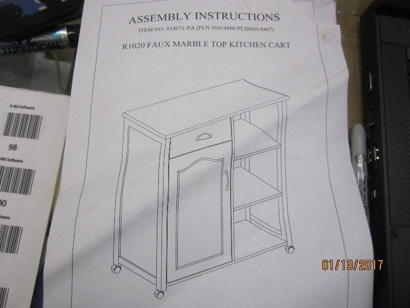 lot 104 image: Faux Marble Top Kitchen Cart open b...