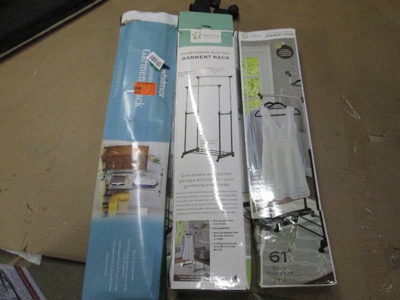 lot 59 image: 3 clothes racks open box ...
