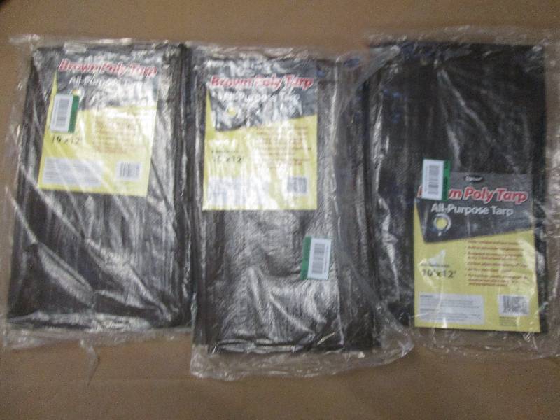 lot 65 image: 3 new all-purpose brown poly tarps ...